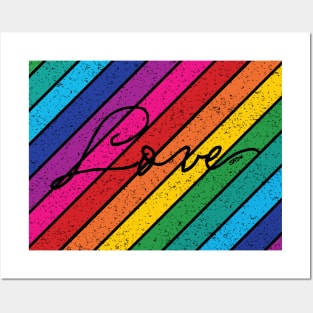 Retro Diagonal Rainbow Stripes Love Posters and Art